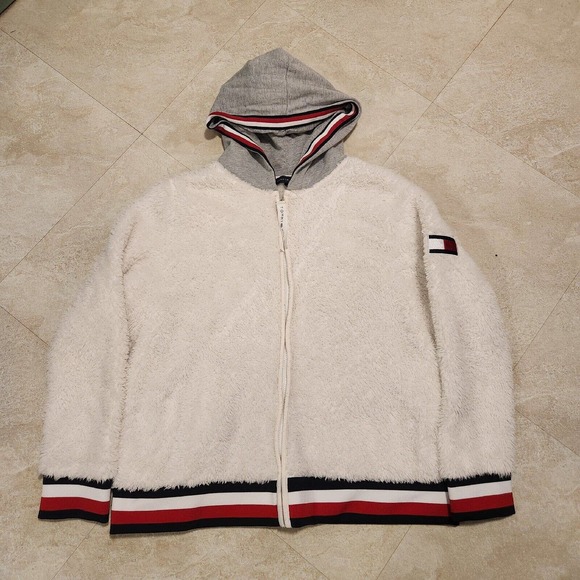 Tommy Hilfiger Womens L Large Spellout Fleece Sherpa High Deep Pile Teddy Jacket - Picture 3 of 10